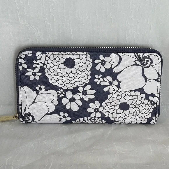 Trina Turk Navy & White Floral Zip-Around Wallet - Picture 2 of 4